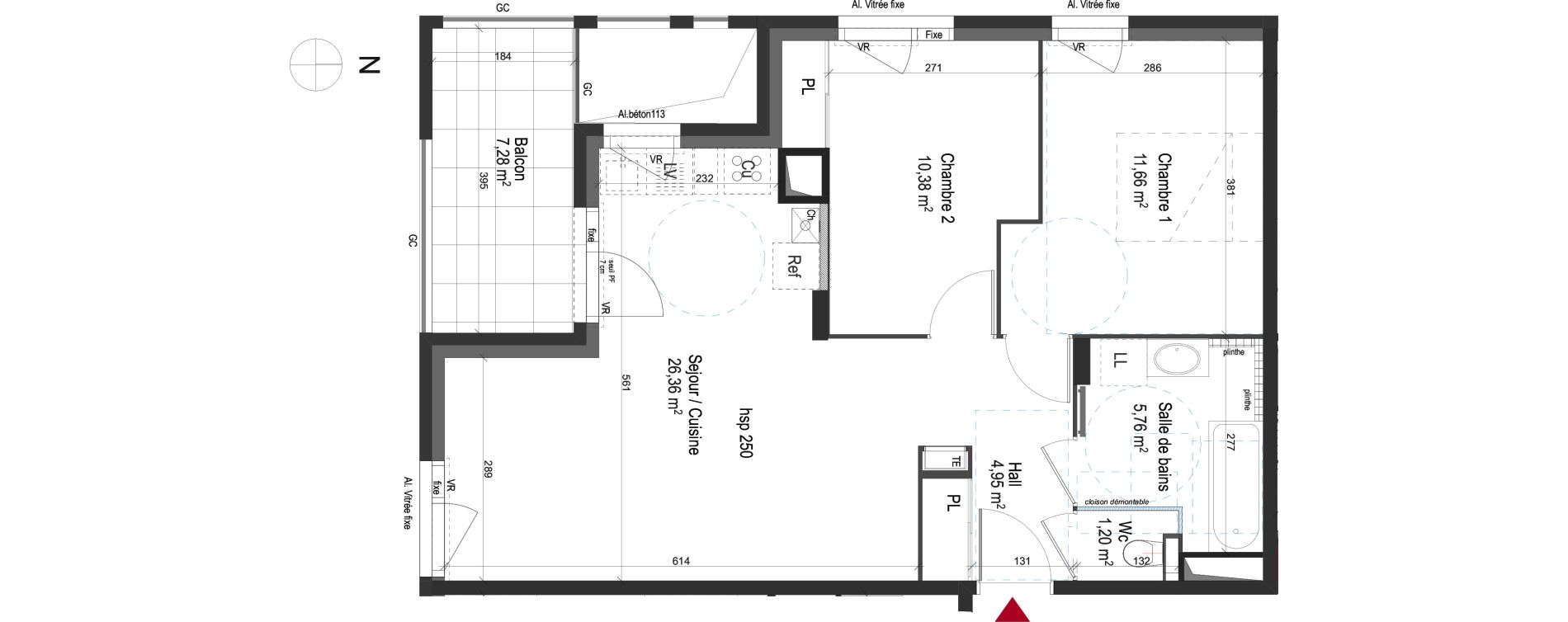 Appartement T3 de 60,31 m2 &agrave; Lyon Grand trou (8eme)