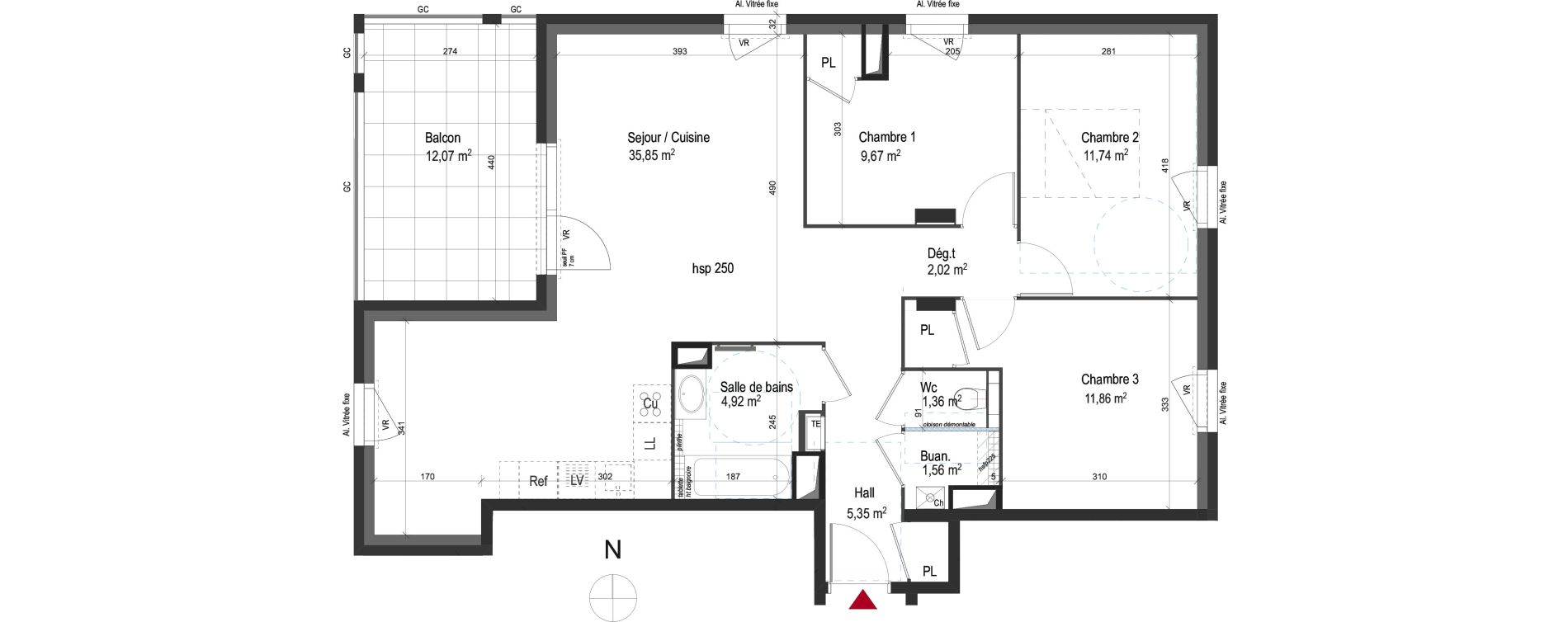 Appartement T4 de 84,33 m2 &agrave; Lyon Grand trou (8eme)