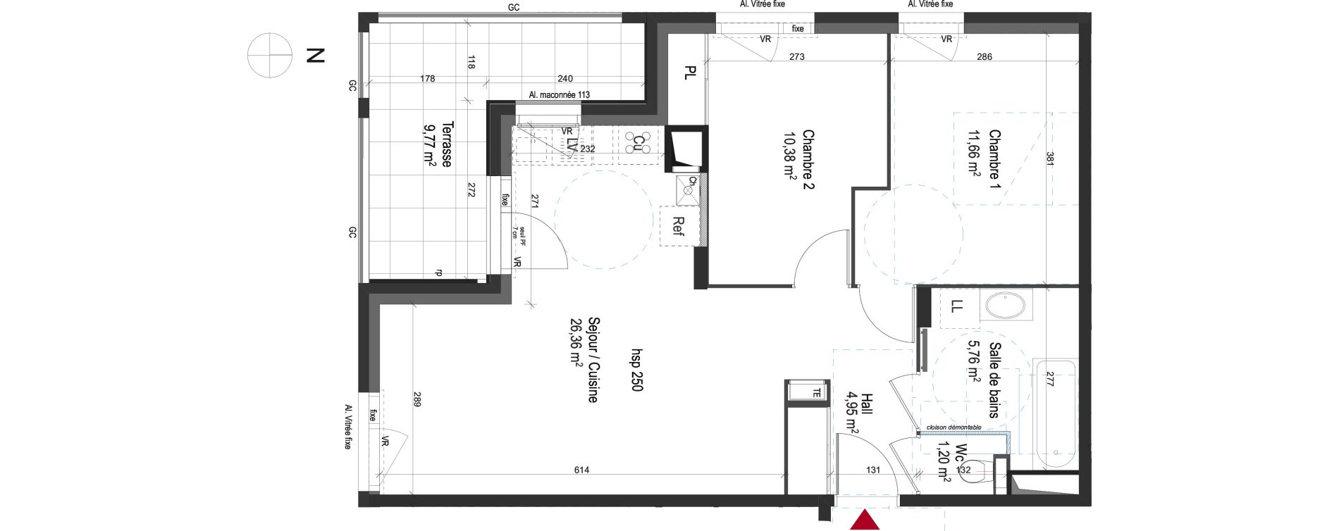 Appartement T3 de 60,31 m2 &agrave; Lyon Grand trou (8eme)