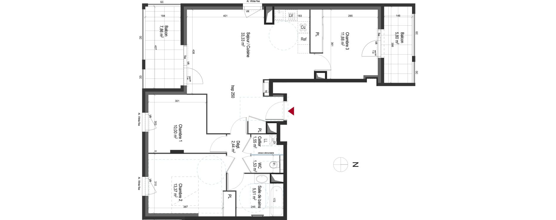 Appartement T4 de 79,61 m2 &agrave; Lyon Grand trou (8eme)