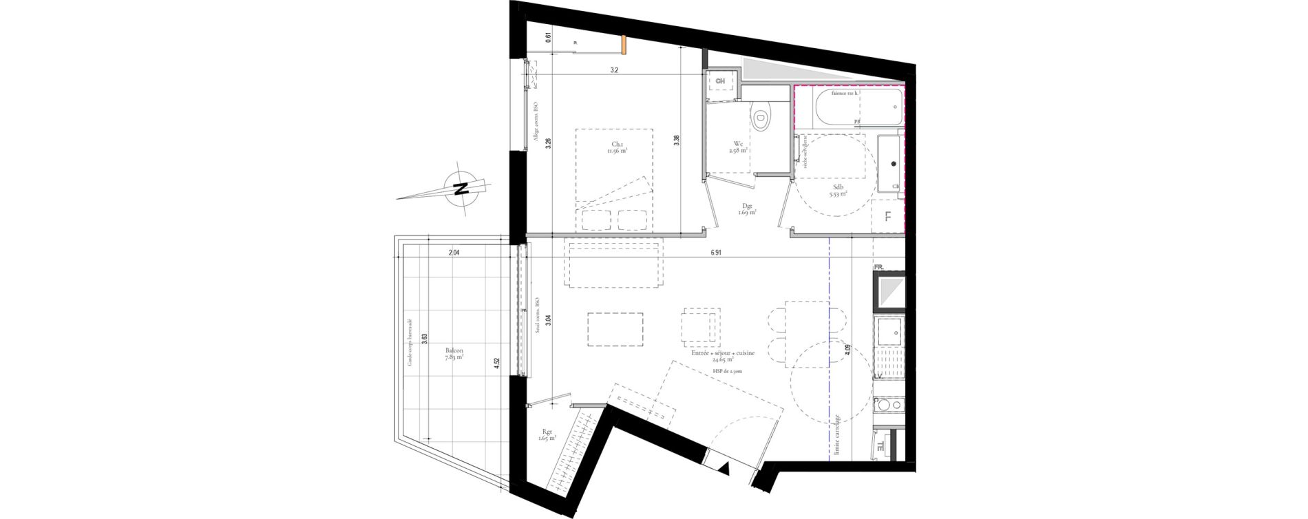 Appartement T2 de 47,65 m2 &agrave; Lyon Monplaisir (8eme)