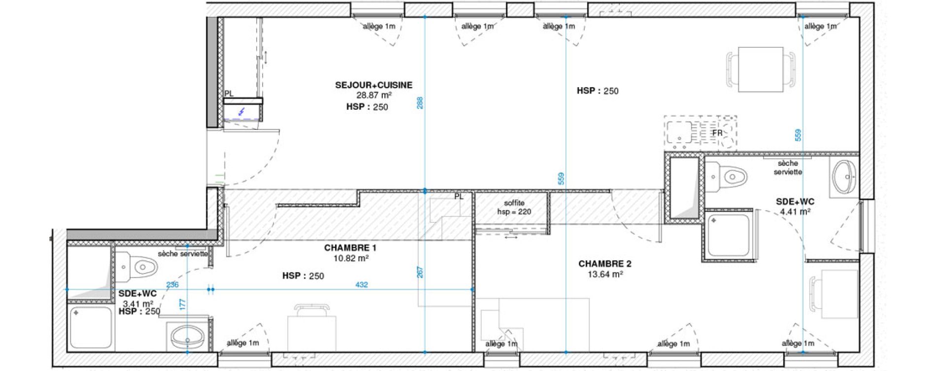 Appartement T3 de 61,15 m2 &agrave; Lyon Grand trou (8eme)