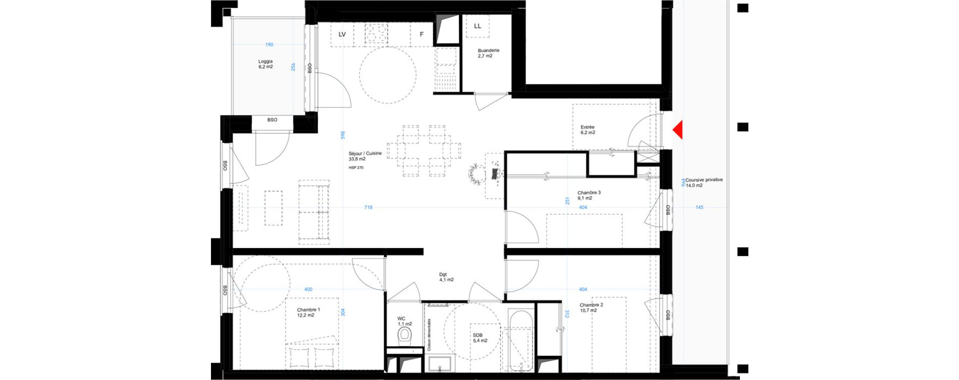 Appartement T4 de 85,30 m2 &agrave; Lyon Girondins (7eme)