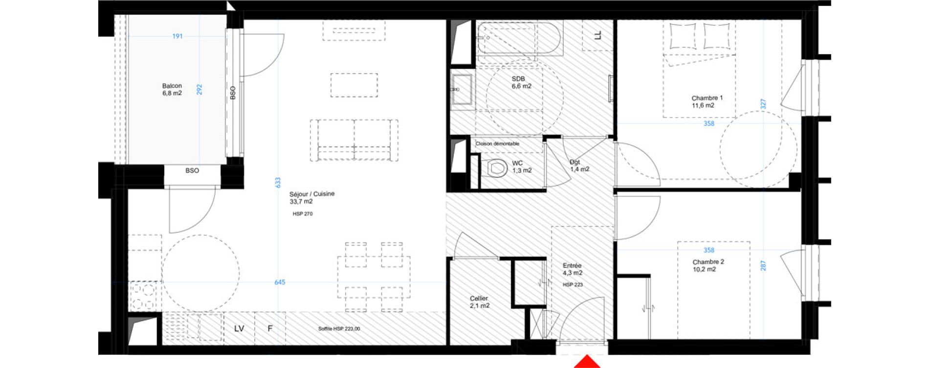 Appartement T3 de 71,20 m2 &agrave; Lyon Girondins (7eme)