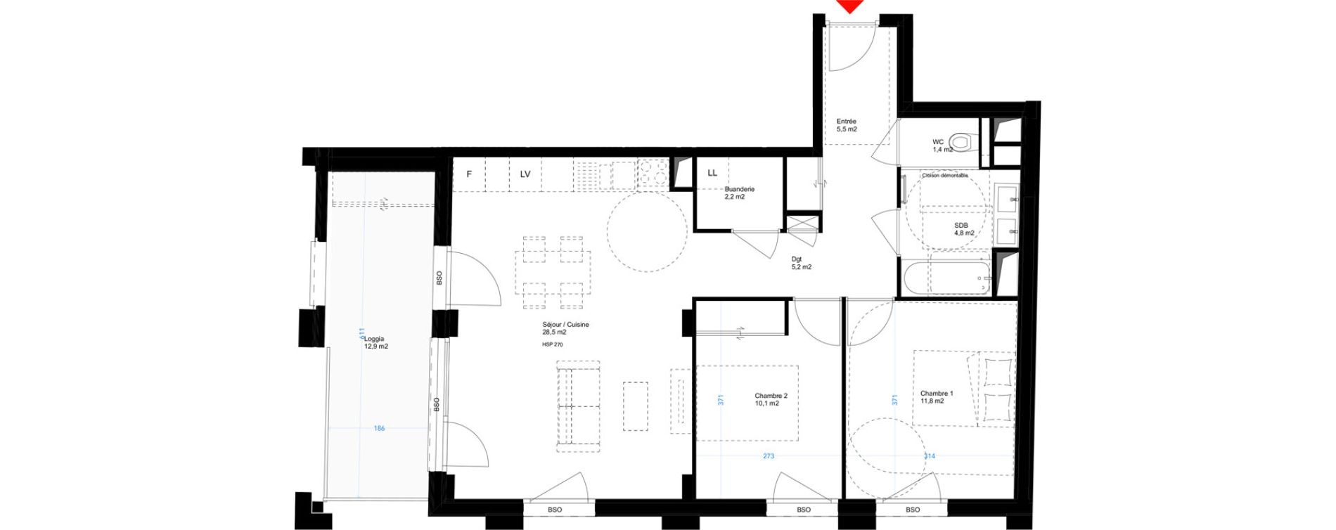 Appartement T3 de 69,50 m2 &agrave; Lyon Girondins (7eme)