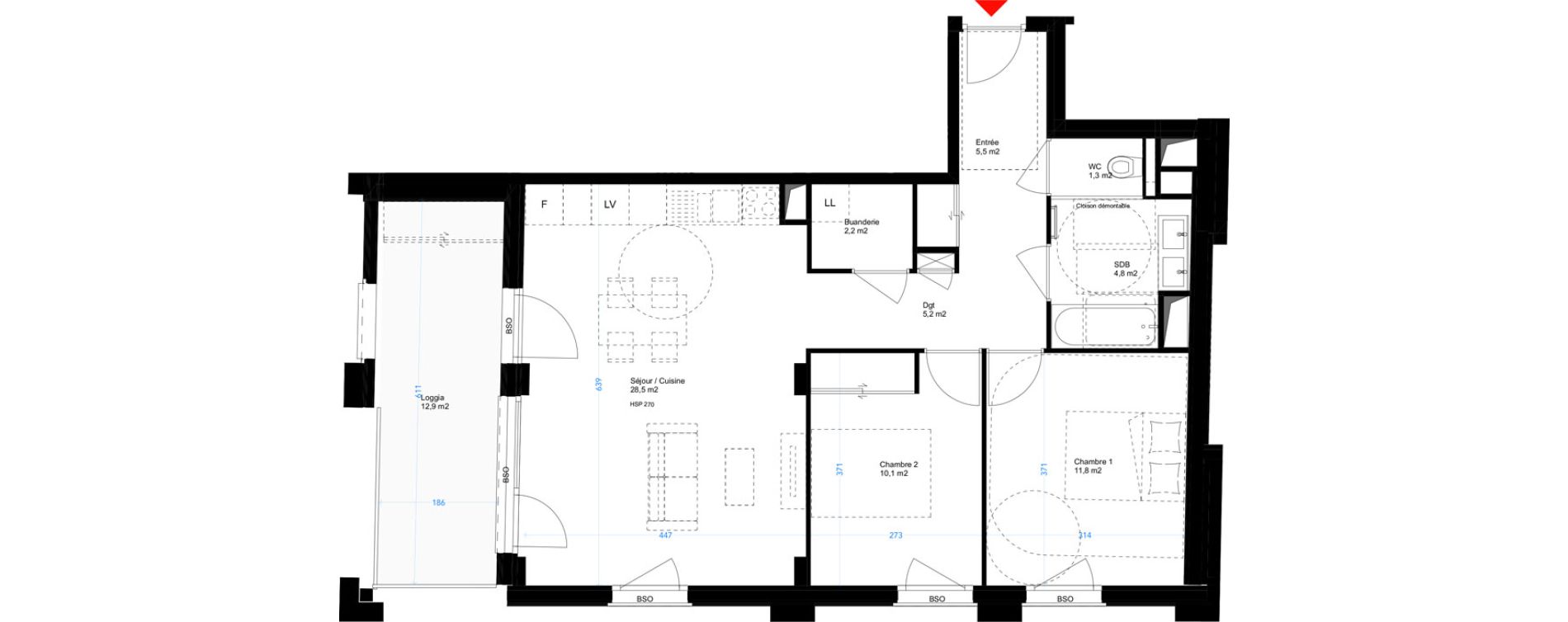 Appartement T3 de 69,40 m2 &agrave; Lyon Girondins (7eme)