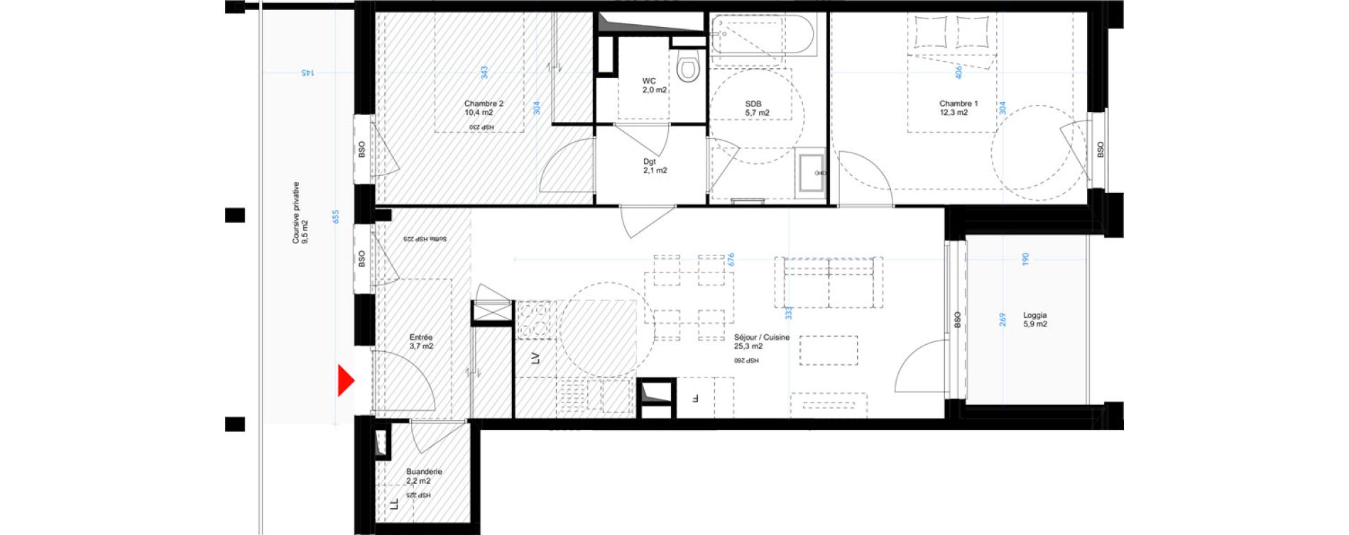 Appartement T3 de 63,70 m2 &agrave; Lyon Girondins (7eme)