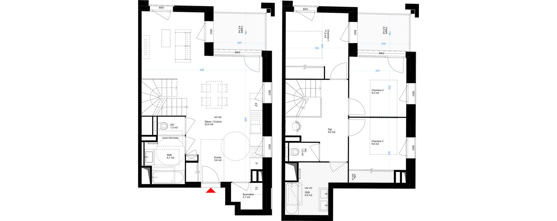 Duplex T4 de 91,30 m2 &agrave; Lyon Girondins (7eme)
