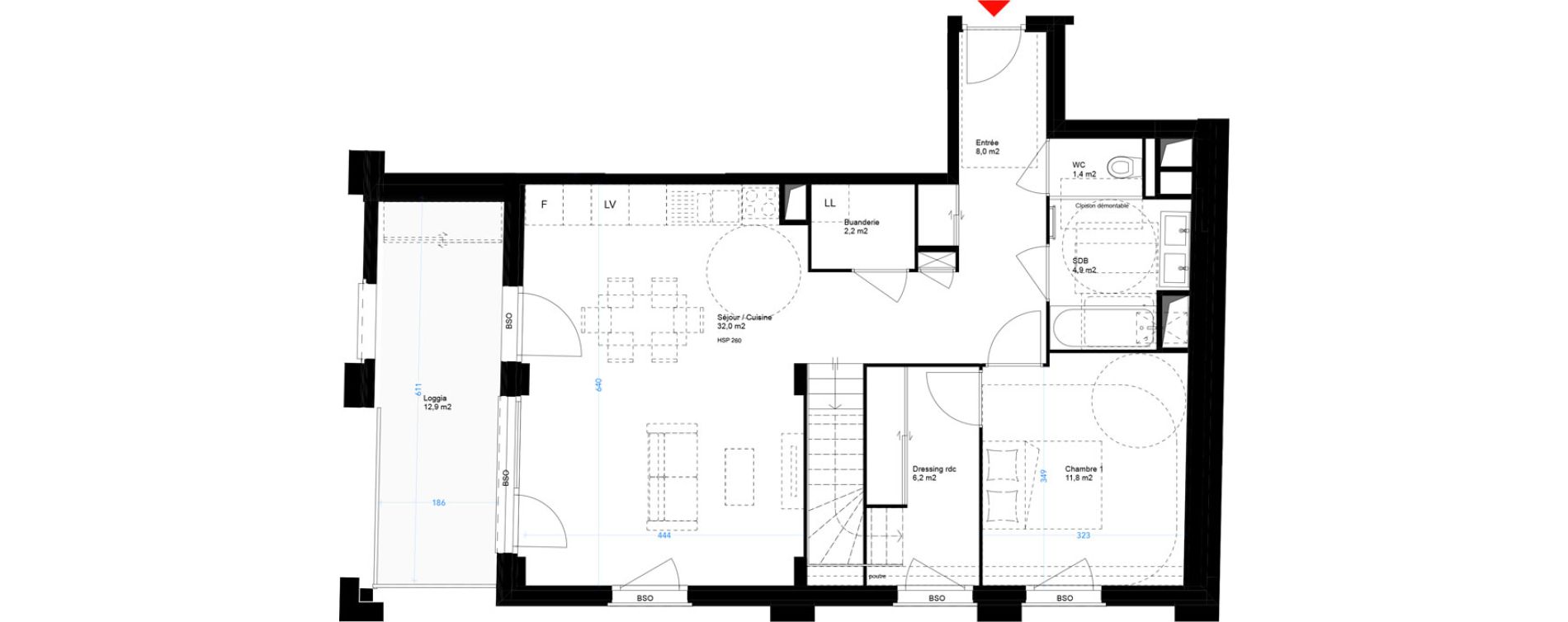 Duplex T5 de 128,70 m2 &agrave; Lyon Girondins (7eme)