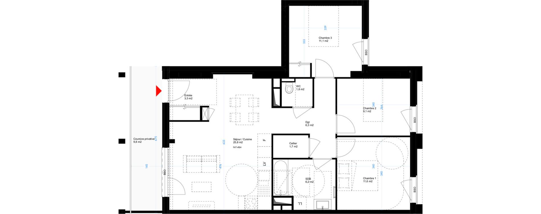 Appartement T4 de 76,90 m2 &agrave; Lyon Girondins (7eme)
