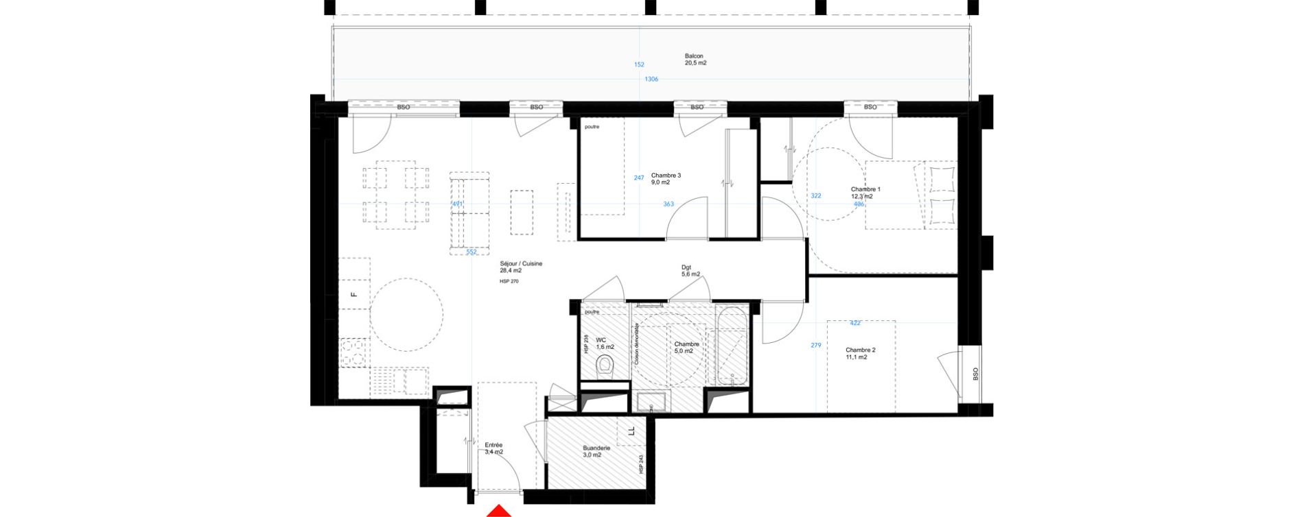 Appartement T4 de 79,40 m2 &agrave; Lyon Girondins (7eme)