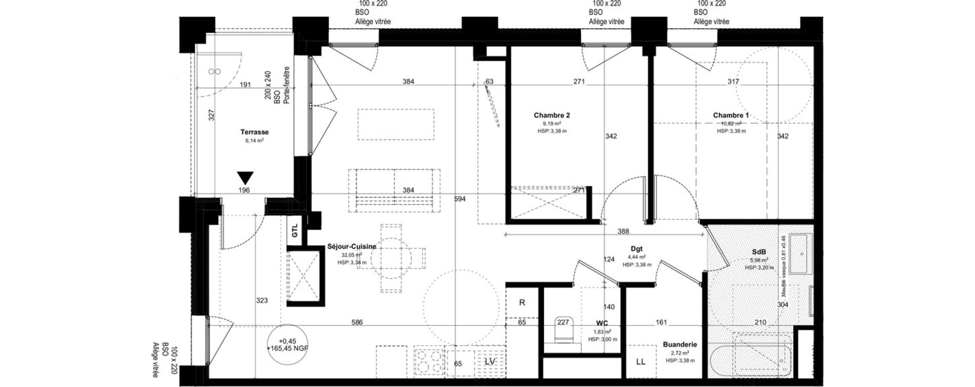 Appartement T3 de 67,03 m2 &agrave; Lyon Girondins (7eme)