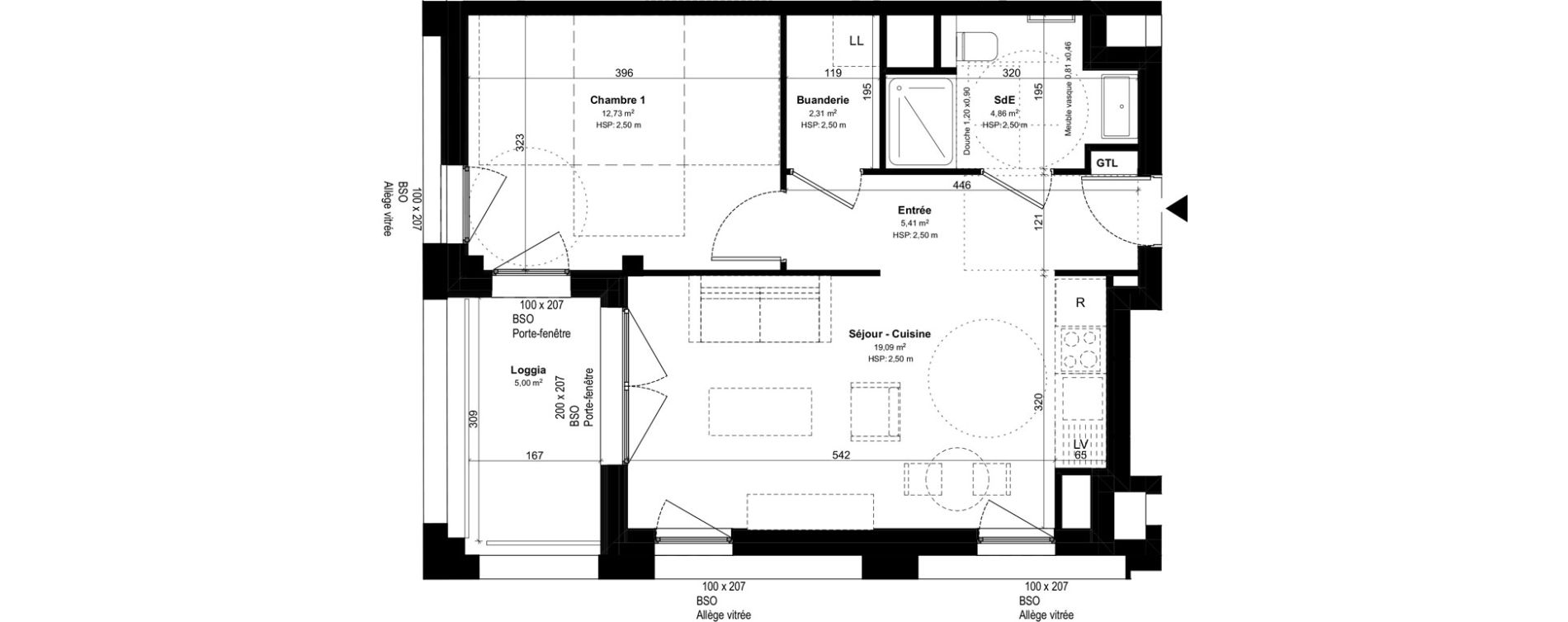 Appartement T2 de 44,42 m2 &agrave; Lyon Girondins (7eme)