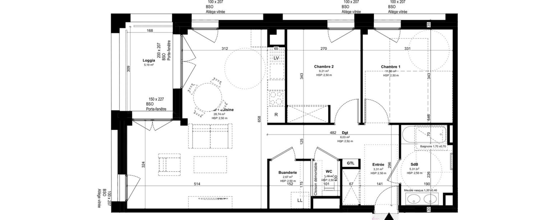 Appartement T3 de 67,76 m2 &agrave; Lyon Girondins (7eme)