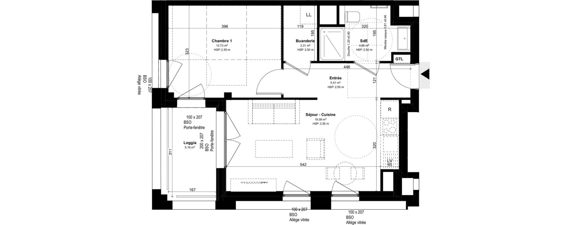 Appartement T2 de 44,41 m2 &agrave; Lyon Girondins (7eme)