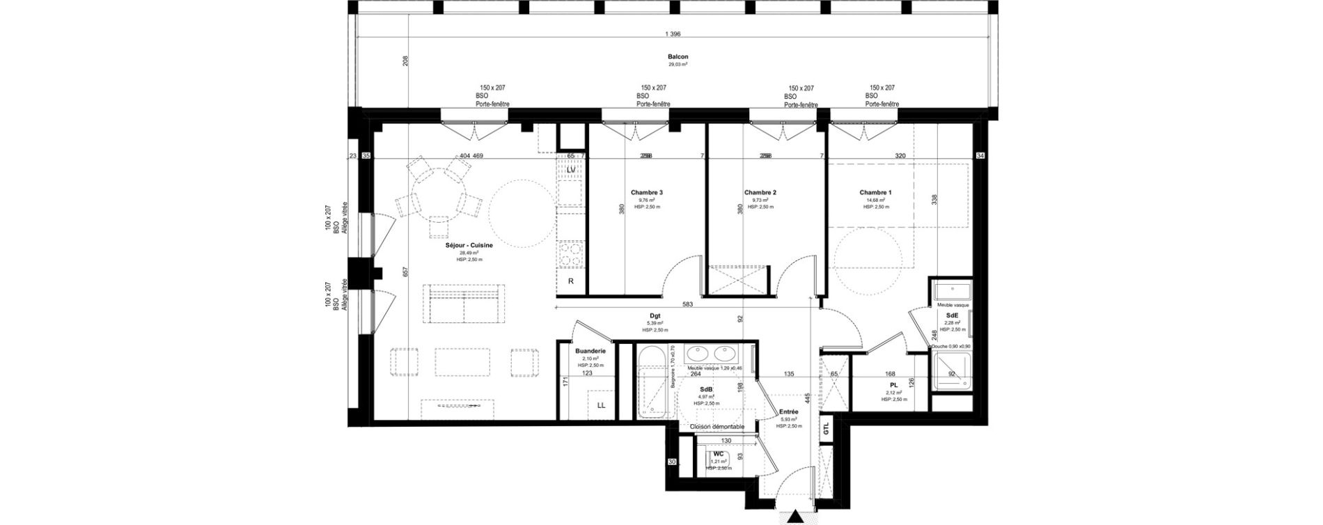 Appartement T4 de 86,66 m2 &agrave; Lyon Girondins (7eme)