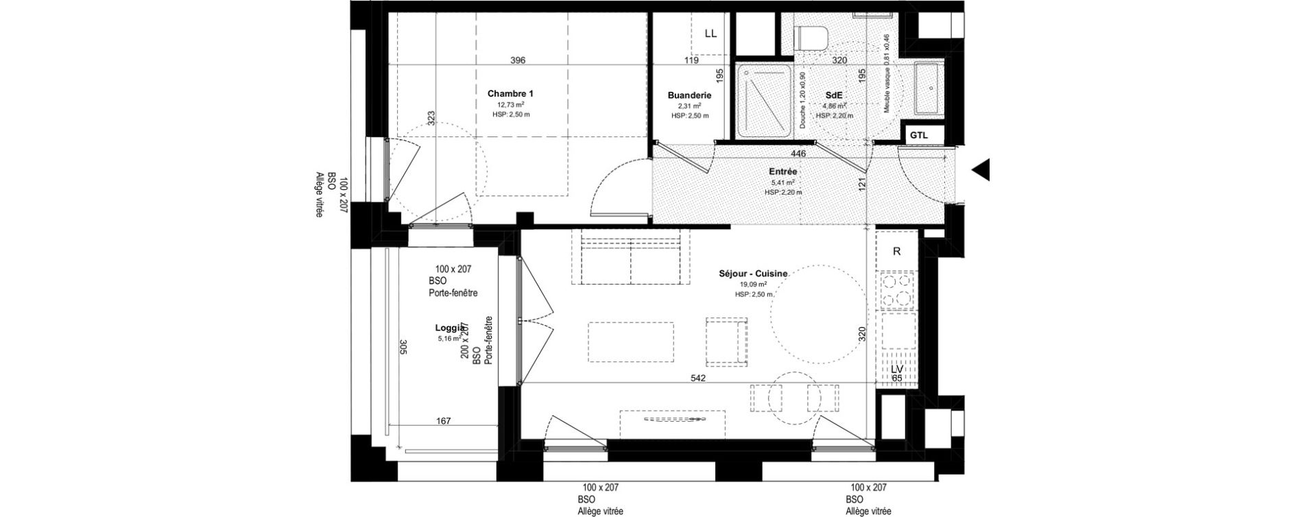 Appartement T2 de 44,41 m2 &agrave; Lyon Girondins (7eme)