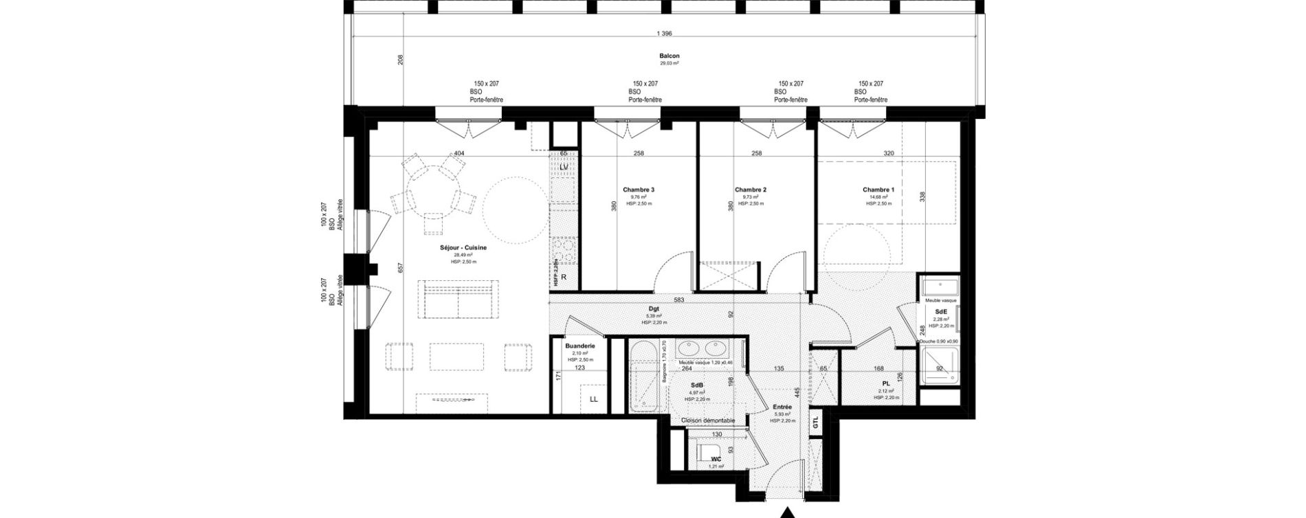 Appartement T4 de 86,66 m2 &agrave; Lyon Girondins (7eme)