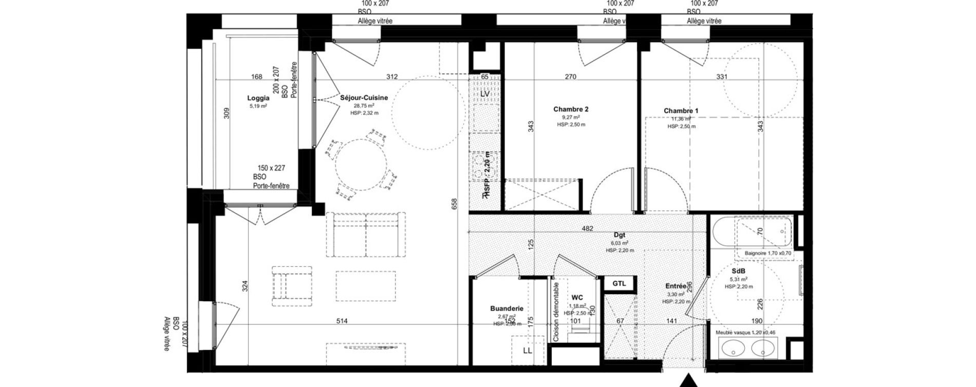 Appartement T3 de 67,87 m2 &agrave; Lyon Girondins (7eme)