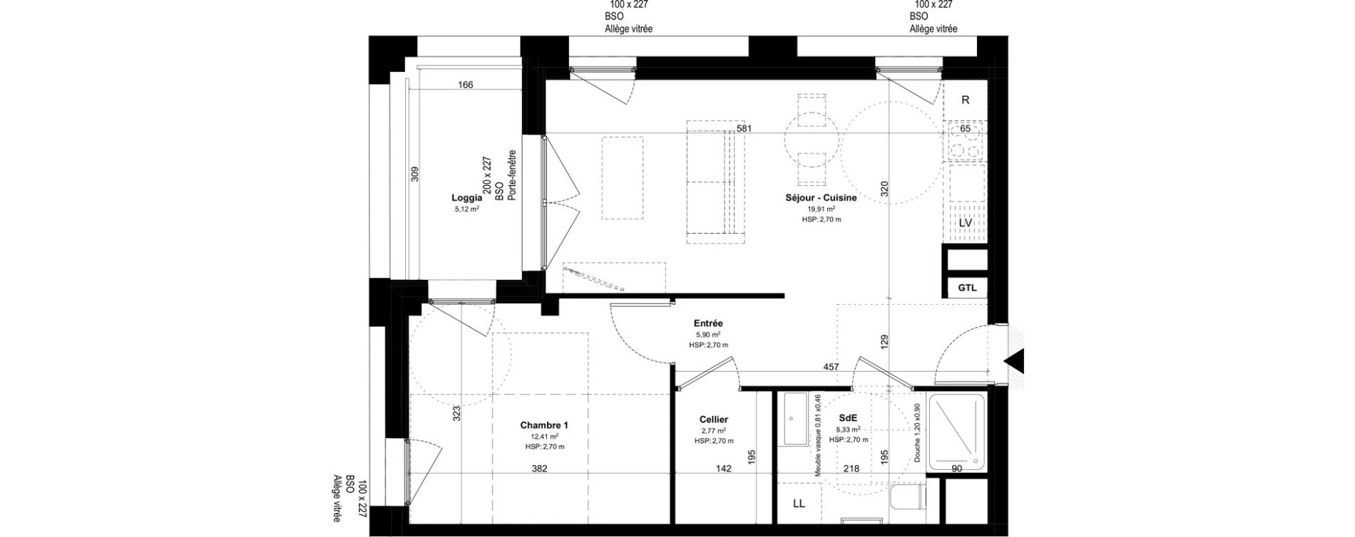 Appartement T2 de 46,33 m2 &agrave; Lyon Girondins (7eme)