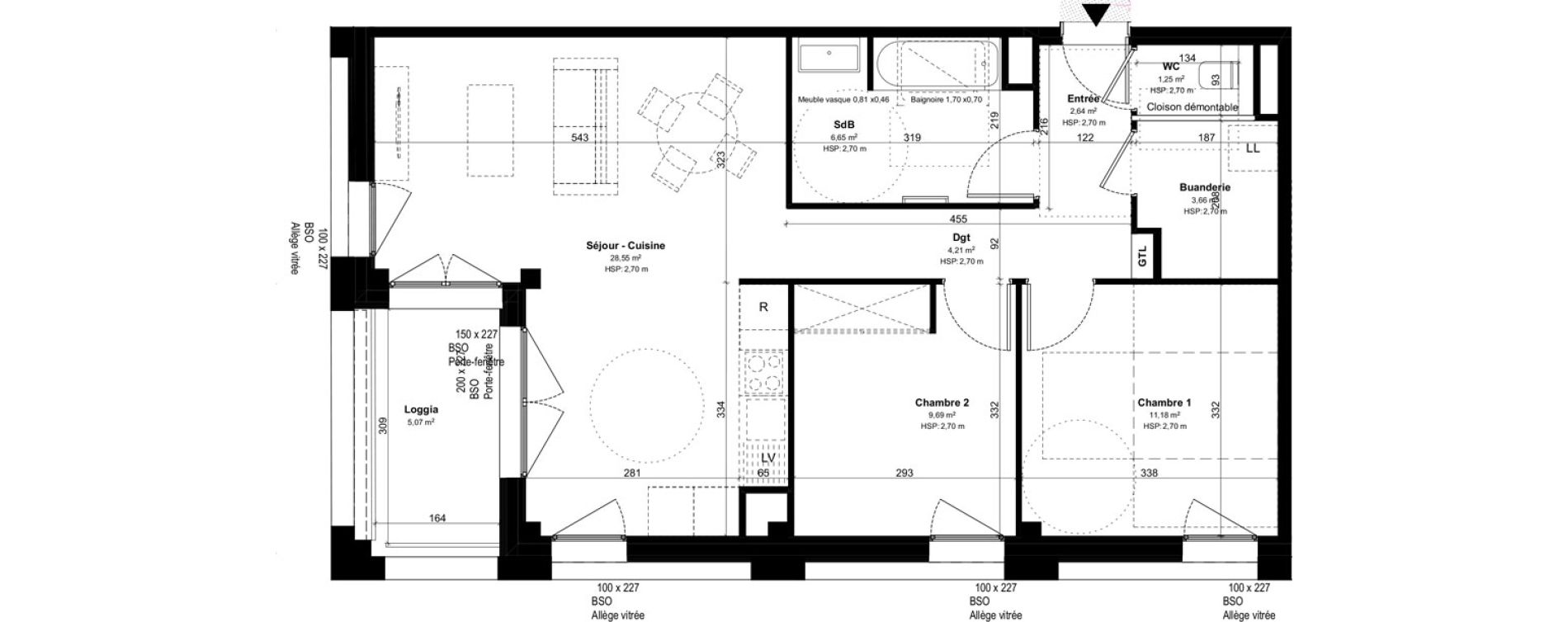 Appartement T3 de 67,81 m2 &agrave; Lyon Girondins (7eme)