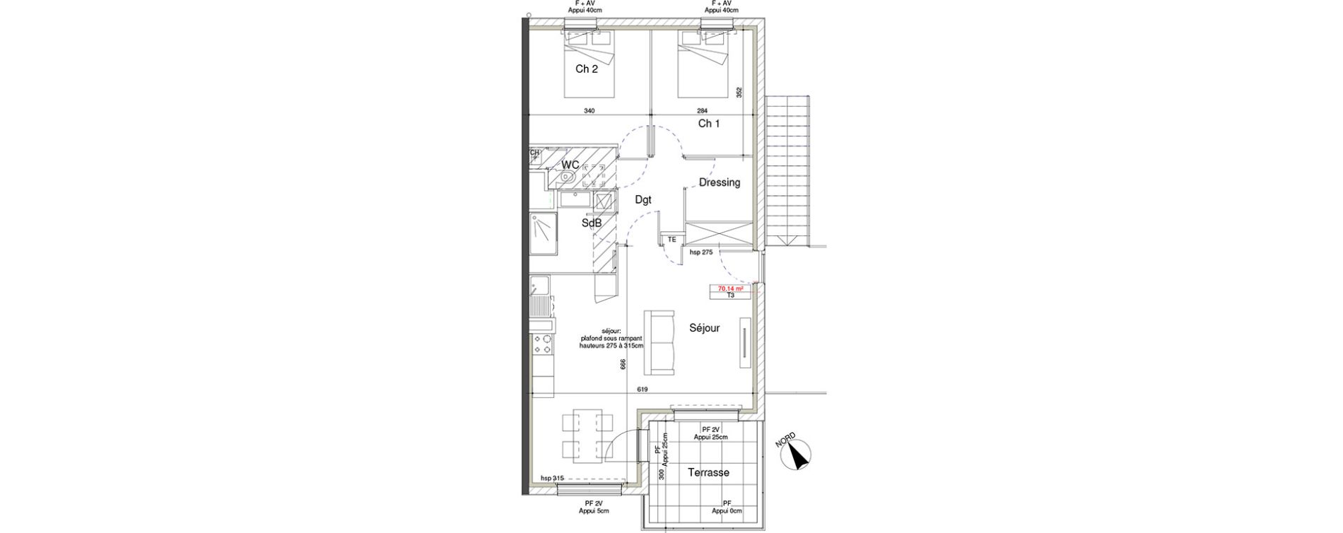 Appartement T3 de 70,14 m2 &agrave; Lyon Pierre valdo (5eme)