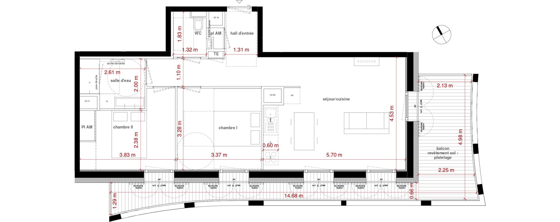 Appartement T3 de 61,54 m2 &agrave; Lyon La confluence (2eme)