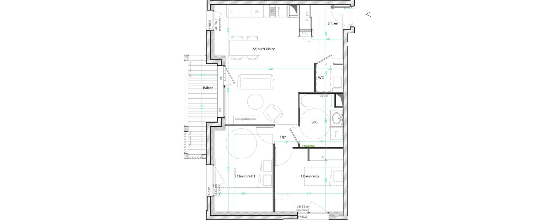 Appartement T3 de 60,75 m2 &agrave; Lyon Genton - ranvier (8eme)
