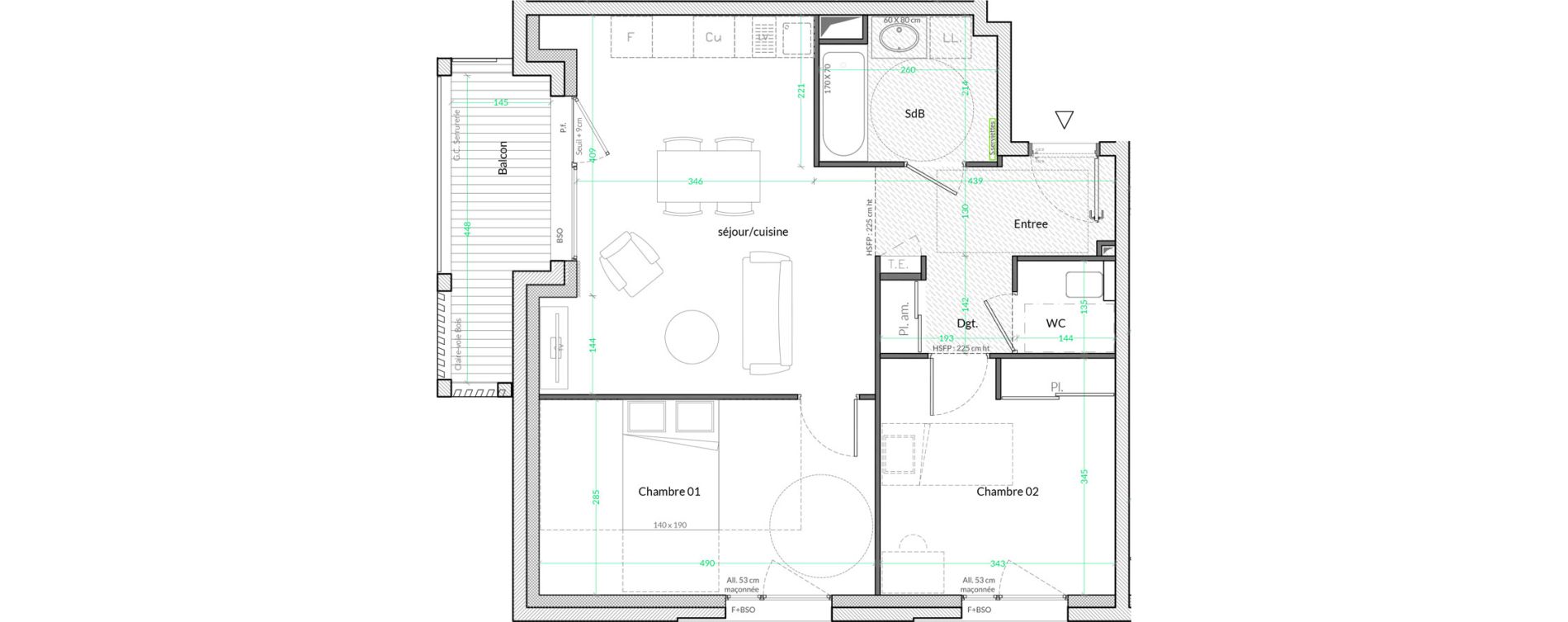 Appartement T3 de 63,10 m2 &agrave; Lyon Genton - ranvier (8eme)