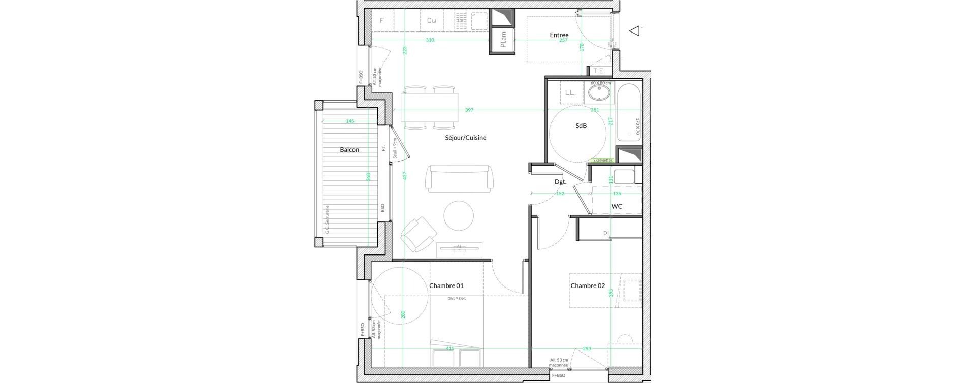 Appartement T3 de 61,20 m2 &agrave; Lyon Genton - ranvier (8eme)