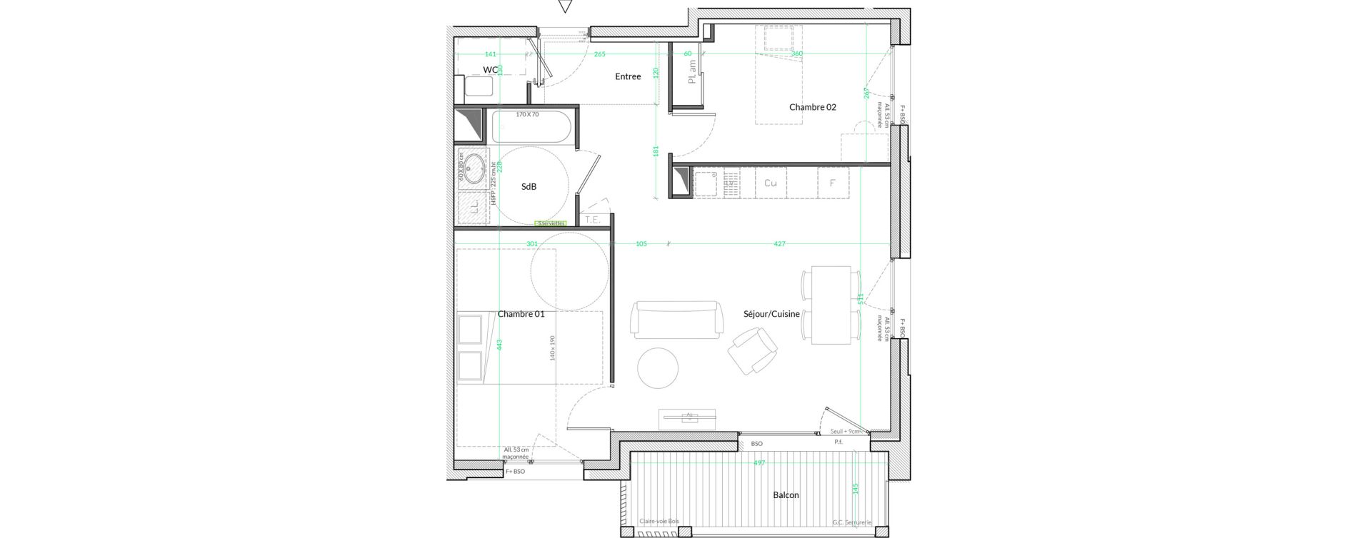 Appartement T3 de 63,60 m2 &agrave; Lyon Genton - ranvier (8eme)