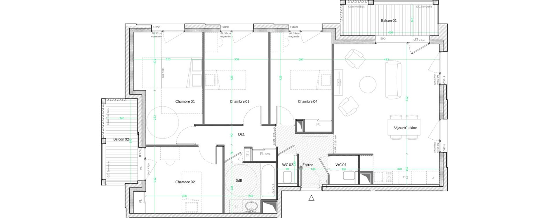 Appartement T5 de 100,30 m2 &agrave; Lyon Genton - ranvier (8eme)