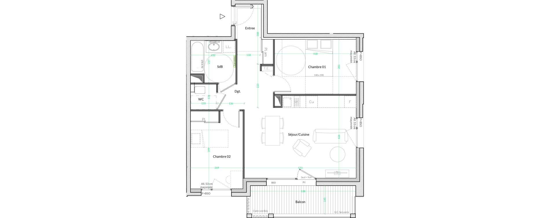 Appartement T3 de 62,00 m2 &agrave; Lyon Genton - ranvier (8eme)
