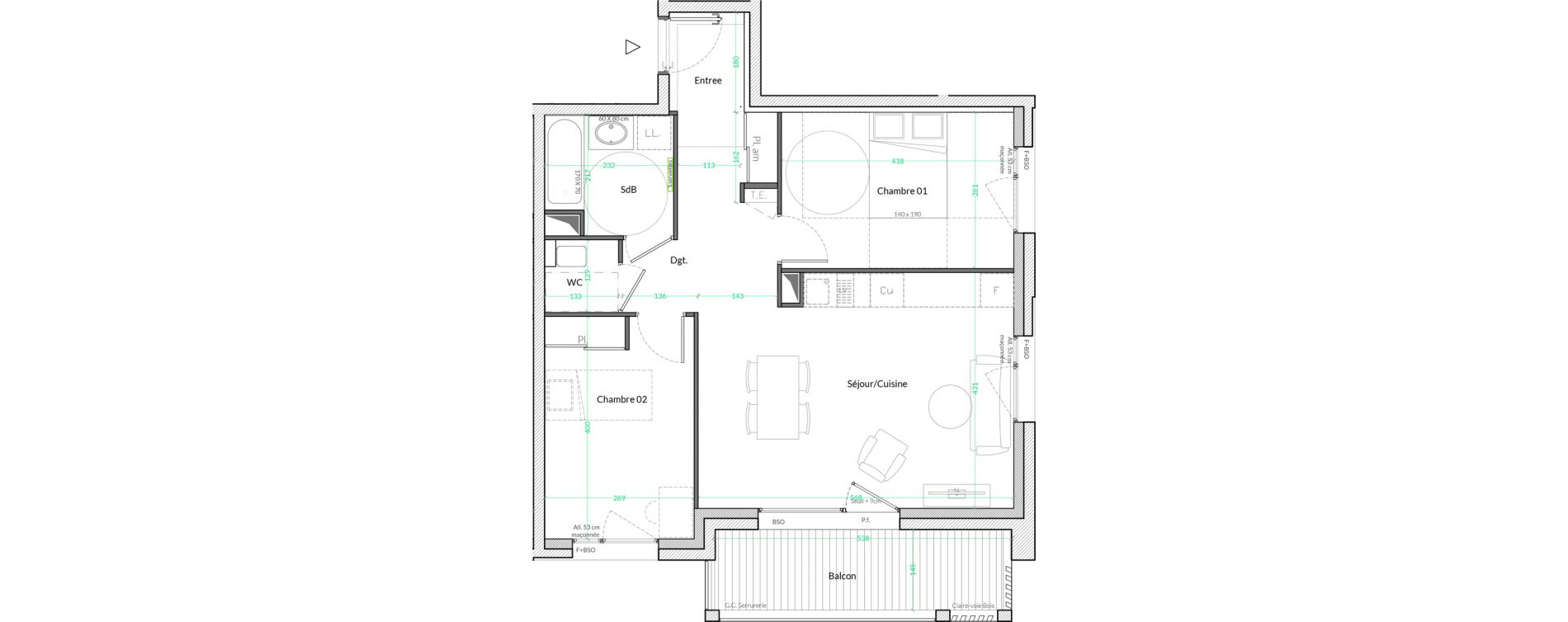 Appartement T3 de 62,00 m2 &agrave; Lyon Genton - ranvier (8eme)