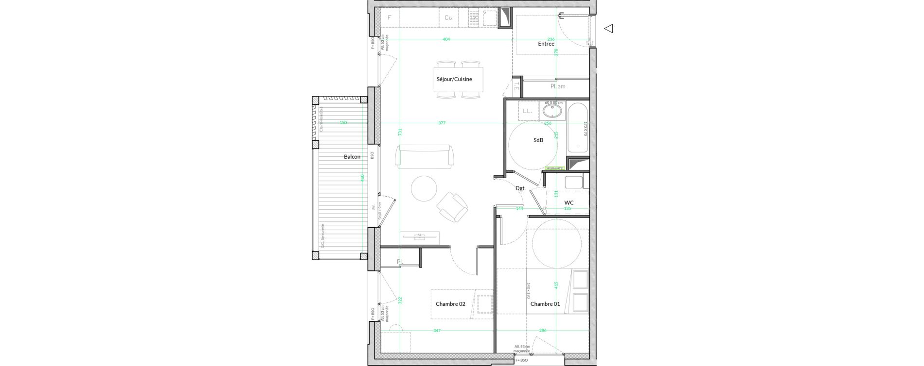 Appartement T3 de 65,45 m2 &agrave; Lyon Genton - ranvier (8eme)