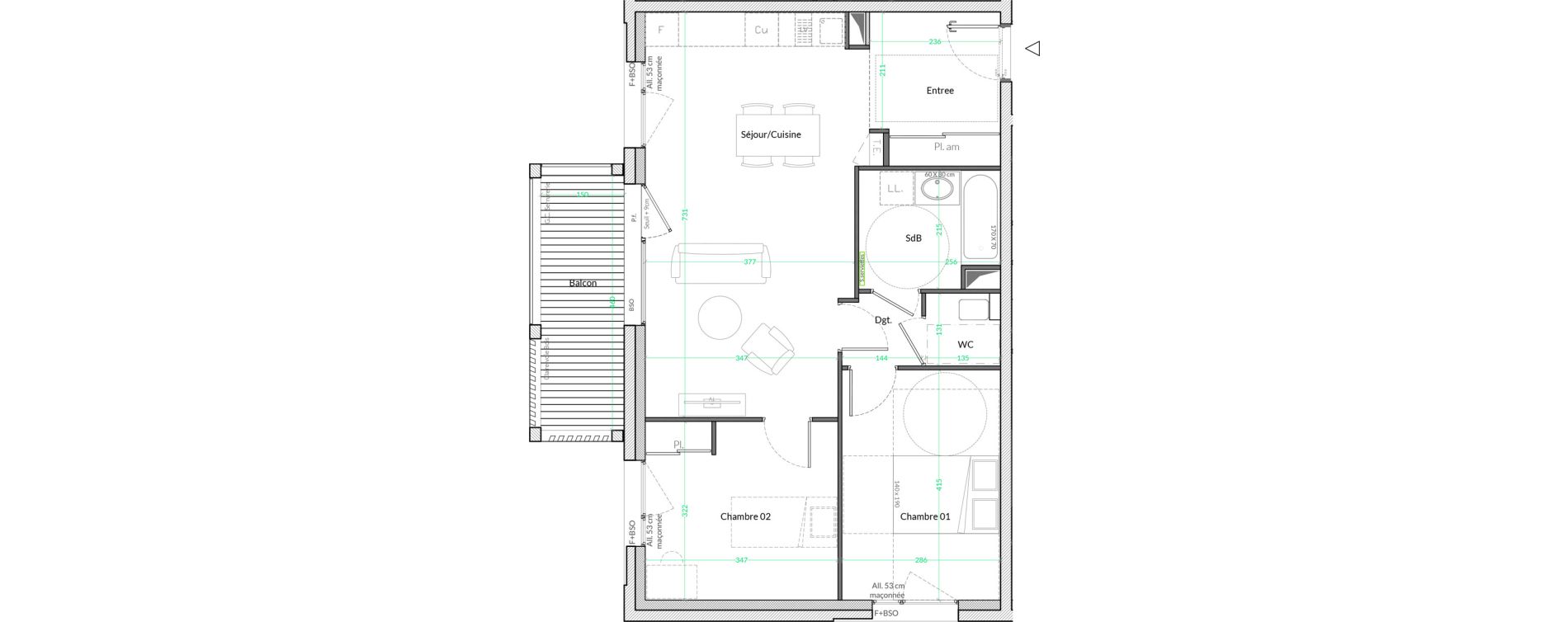 Appartement T3 de 65,45 m2 &agrave; Lyon Genton - ranvier (8eme)