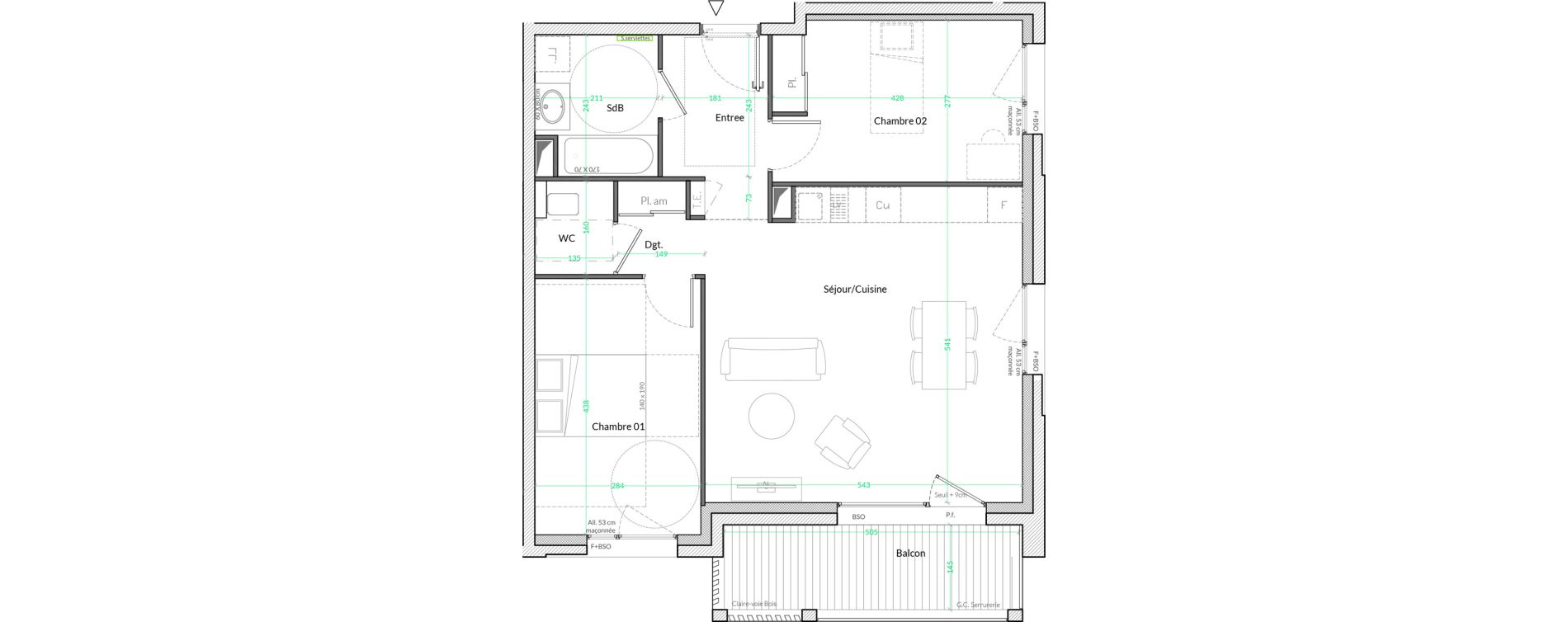 Appartement T3 de 66,70 m2 &agrave; Lyon Genton - ranvier (8eme)
