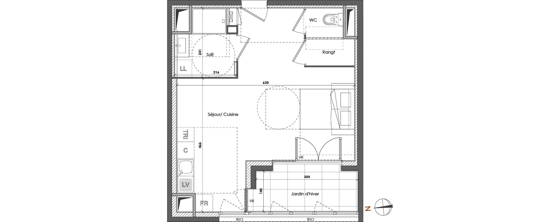 Appartement T1 de 35,33 m2 &agrave; Lyon Gerland (7eme)