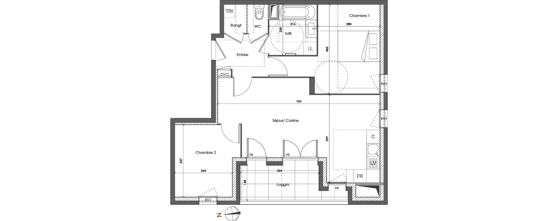 Appartement T3 de 59,14 m2 &agrave; Lyon Gerland (7eme)