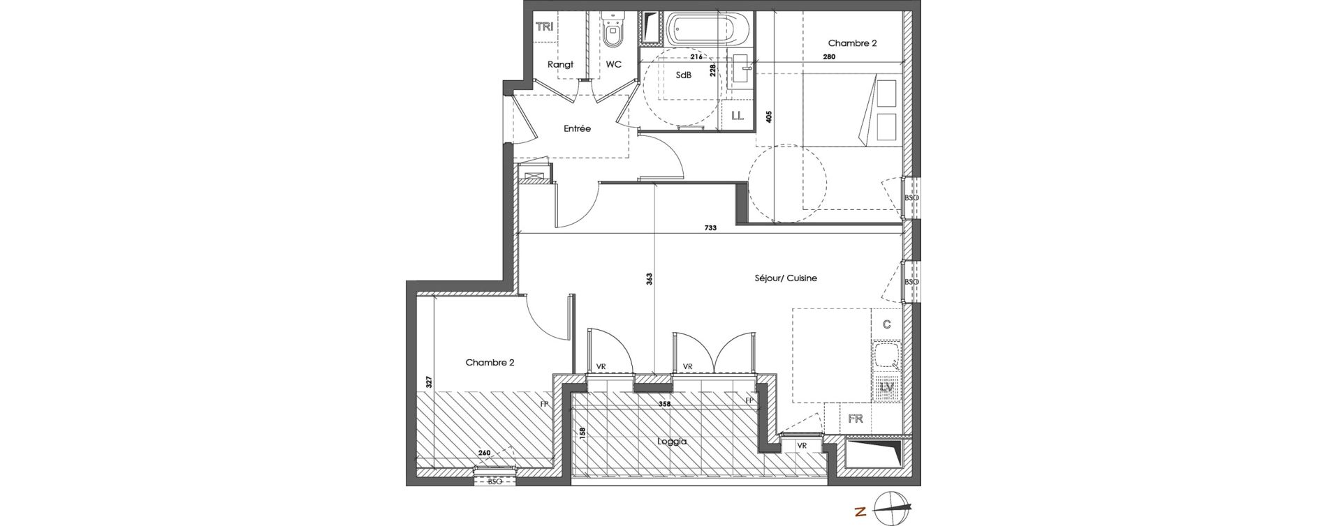 Appartement T3 de 59,14 m2 &agrave; Lyon Gerland (7eme)