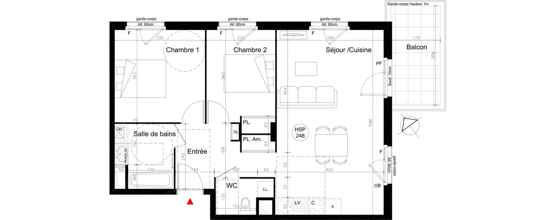Appartement T3 de 62,35 m2 &agrave; Lyon Mermoz (8eme)