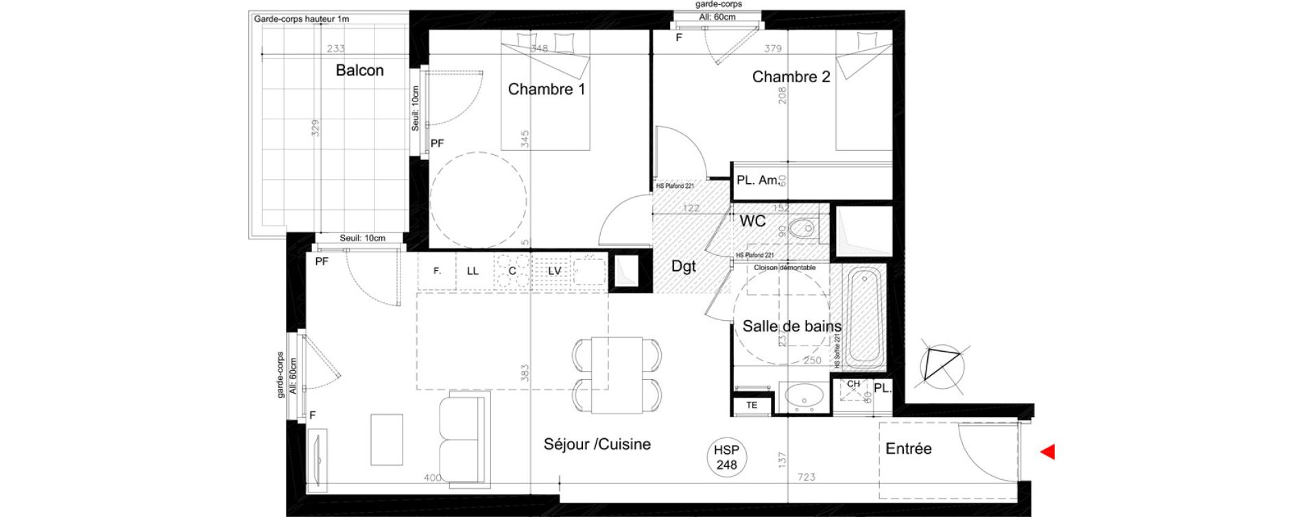 Appartement T3 de 61,55 m2 &agrave; Lyon Mermoz (8eme)