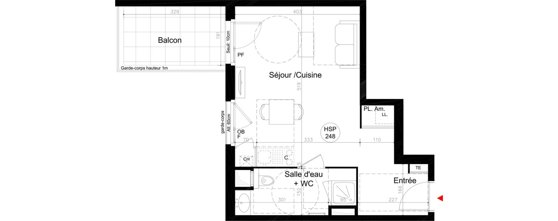 Appartement T1 de 31,65 m2 &agrave; Lyon Mermoz (8eme)