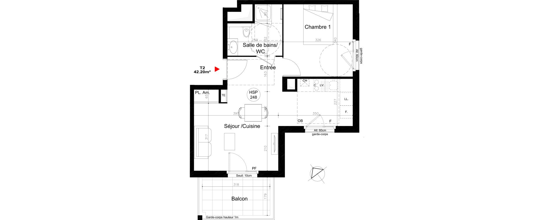 Appartement T2 de 42,20 m2 &agrave; Lyon Mermoz (8eme)