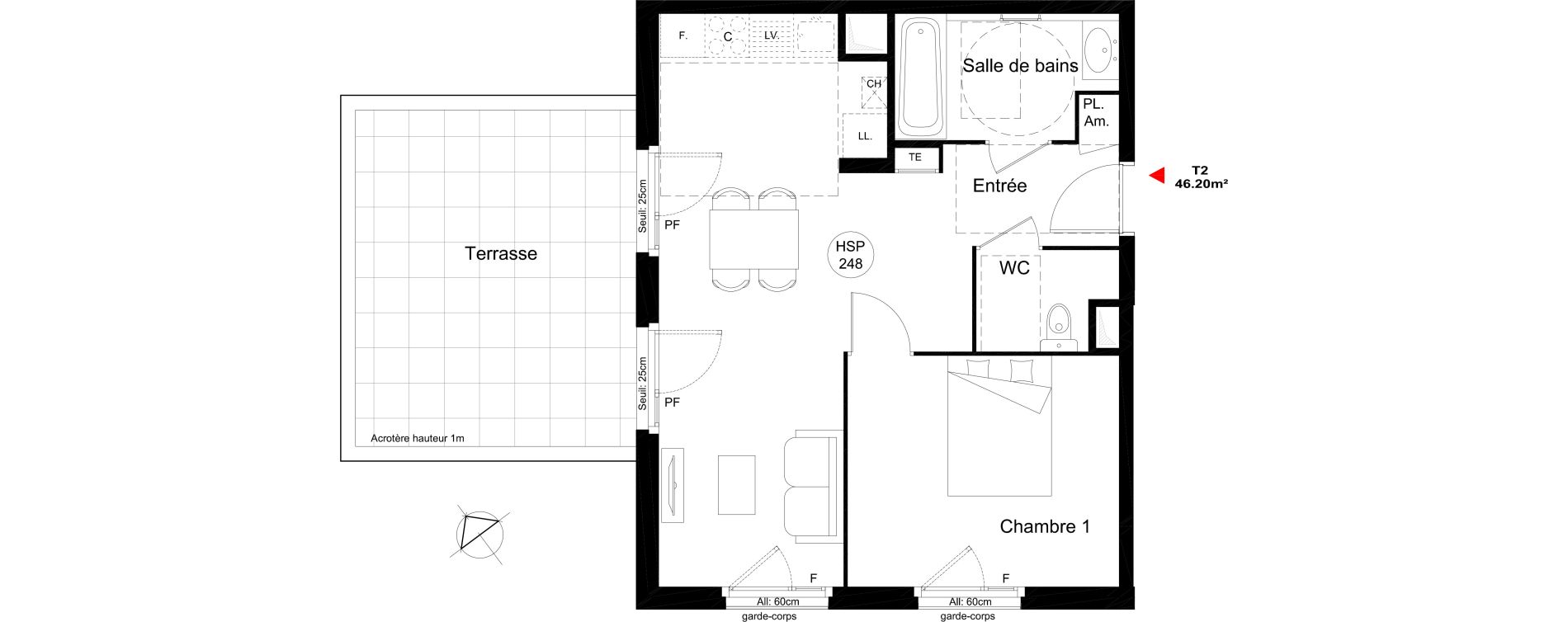 Appartement T2 de 46,20 m2 &agrave; Lyon Mermoz (8eme)
