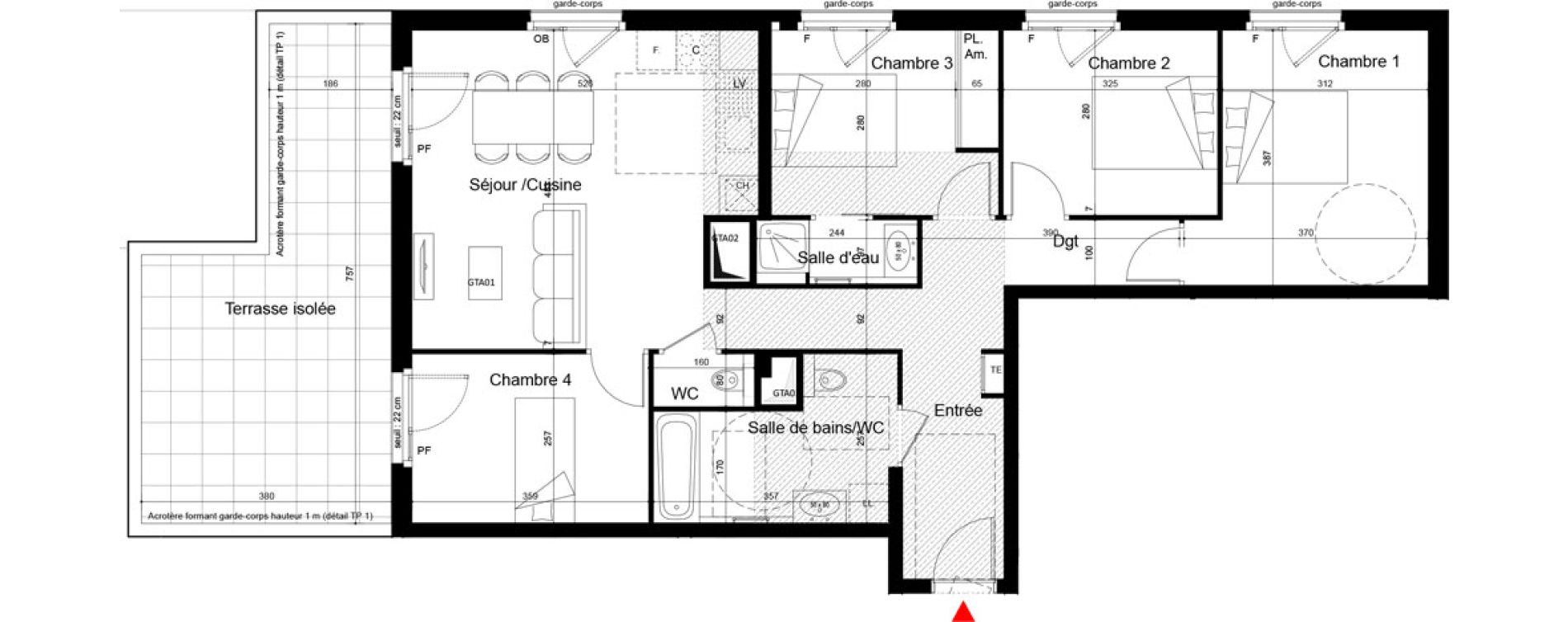 Appartement T5 de 88,45 m2 &agrave; Lyon Mermoz (8eme)
