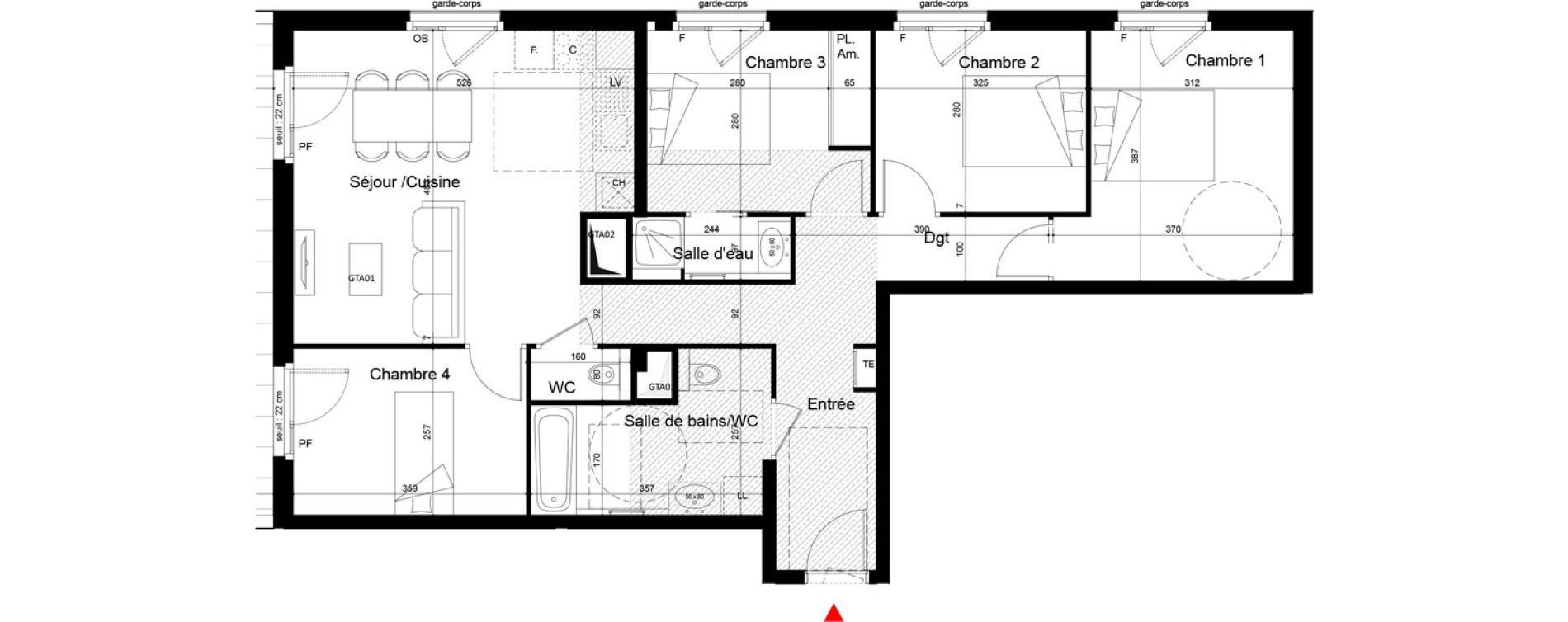 Appartement T5 de 88,45 m2 &agrave; Lyon Mermoz (8eme)