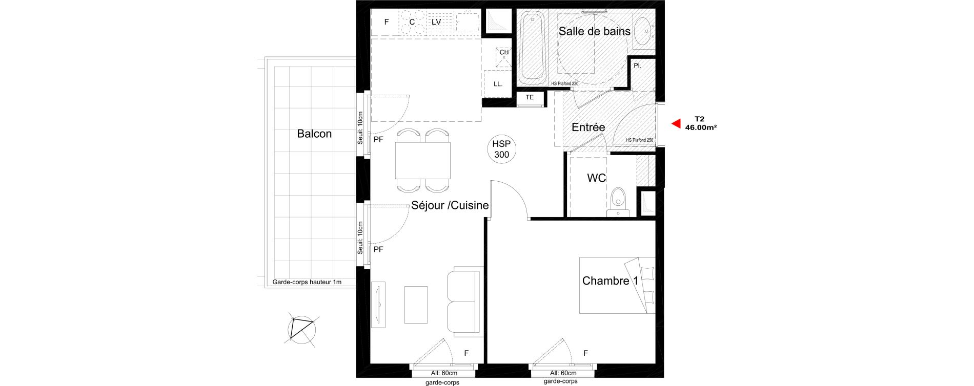 Appartement T2 de 46,00 m2 &agrave; Lyon Mermoz (8eme)