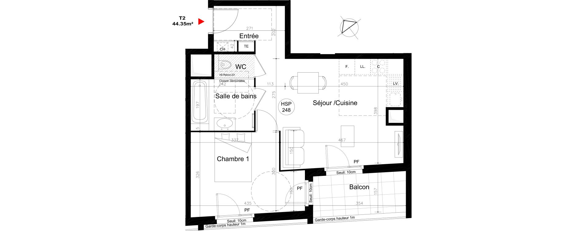 Appartement T2 de 44,35 m2 &agrave; Lyon Mermoz (8eme)