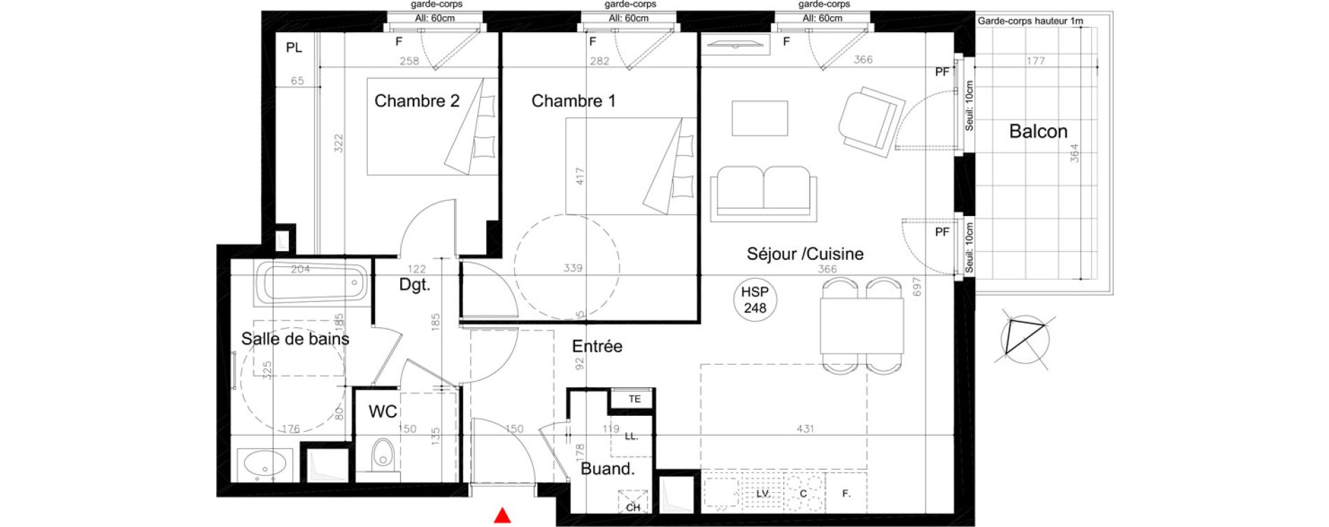 Appartement T3 de 65,70 m2 &agrave; Lyon Mermoz (8eme)